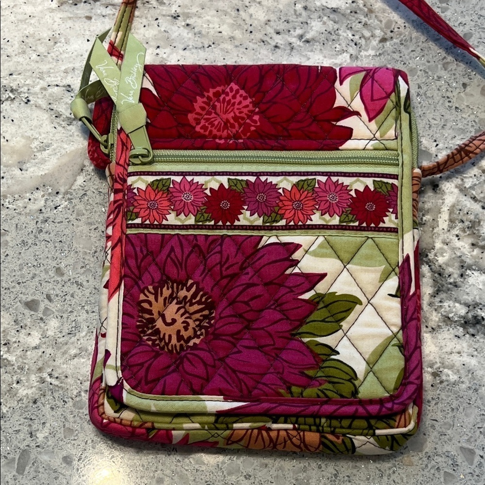 Vera Bradley Pink and Green Floral Crossbody Bag 6.5" X 8"